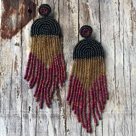 Artisan Seed Bead Statement Drop Earrings! - Picture 2 of 6
